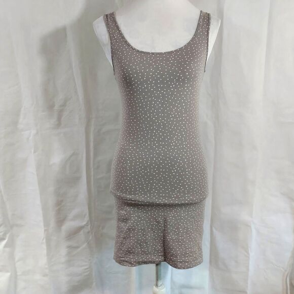H&M Basic Tank Bodycon Mini Dress Small Sleeveless Gray White Polka Dot Stretch - Picture 2 of 10
